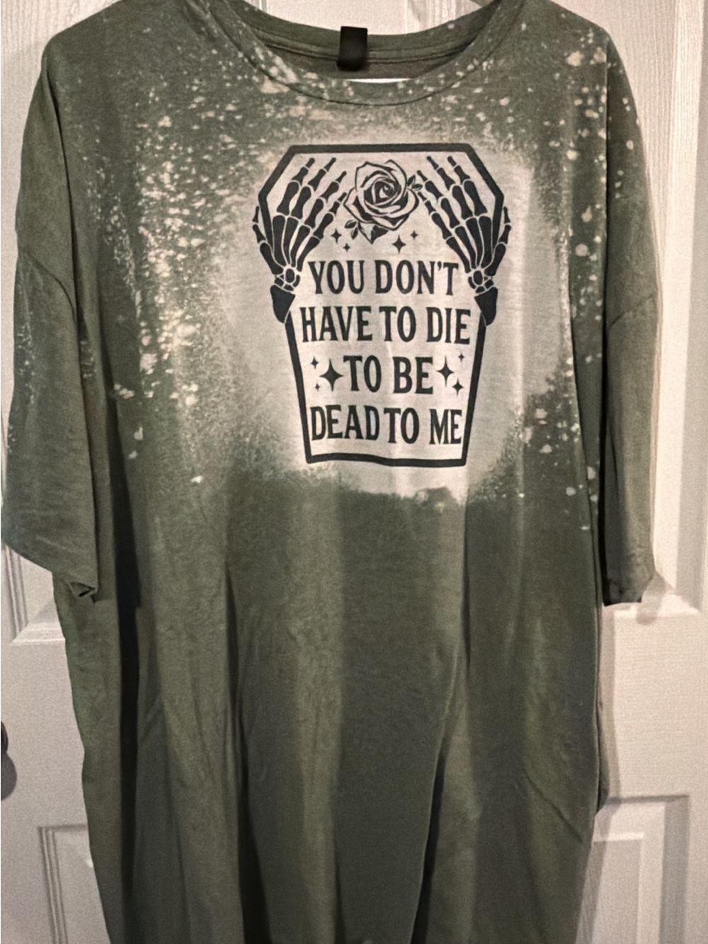 Oversized Olive Green Graphic Tee with Coffin Print
